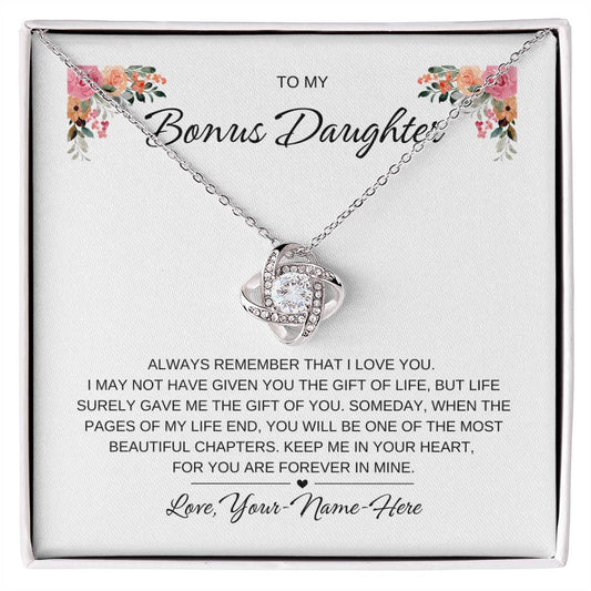 To My Bonus Daughter | Love Knot Necklace | GIft for Her | Birthday | Special Occasion | Milestone