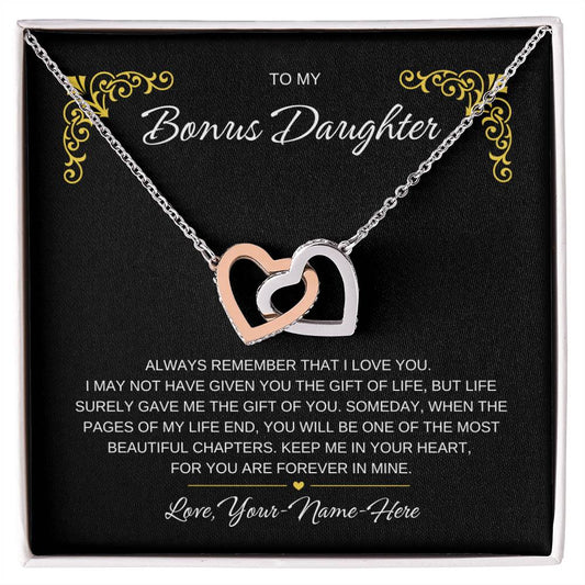 To My Bonus Daughter | Interlocking Hearts Necklace | GIft for Her | Birthday | Special Occasion | Milestone